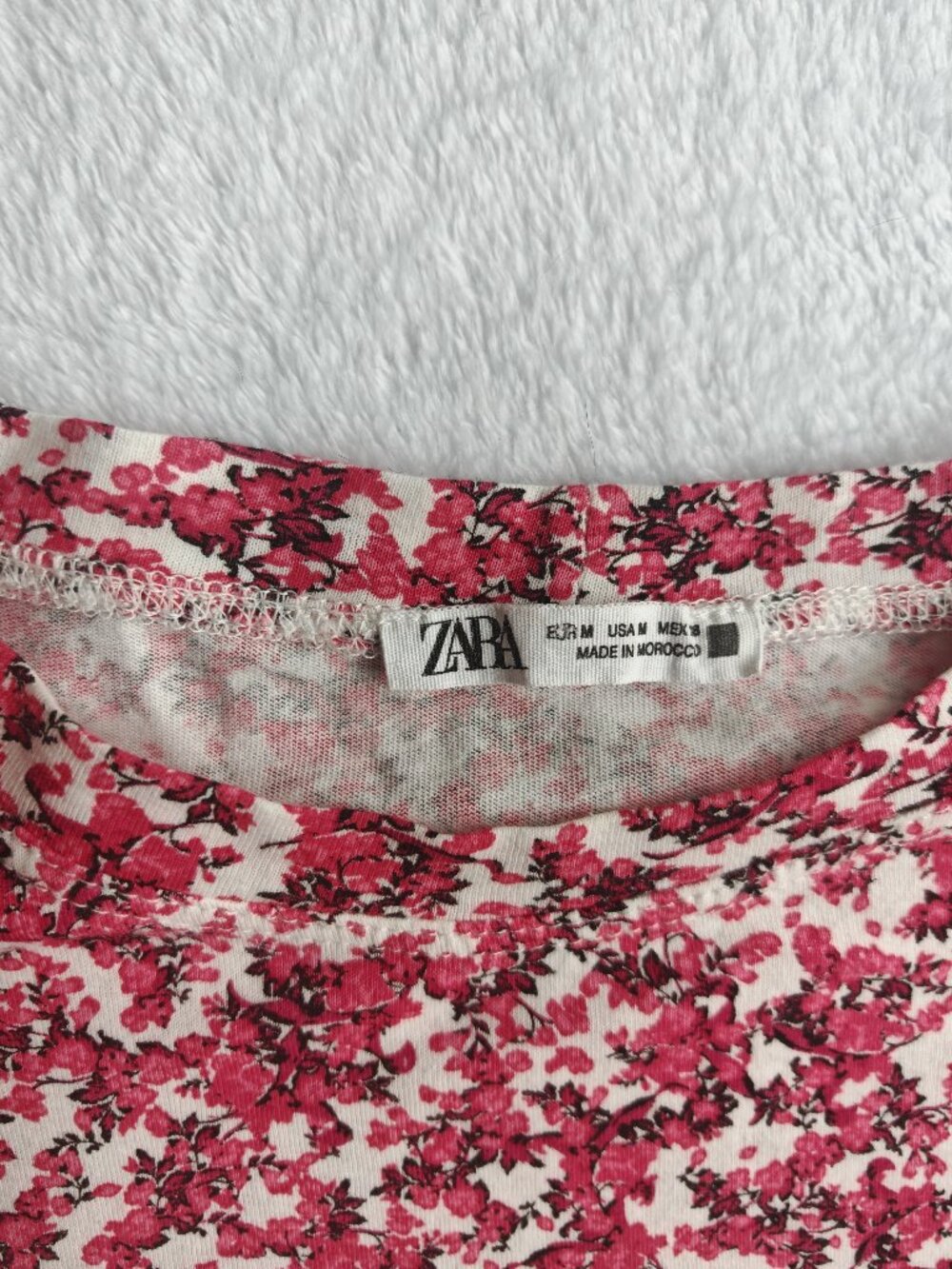 ZARA Floral Puff Sleeve Top Red Pink Fitted Blouse Size M Romantic Cottagecore S - Picture 9 of 11